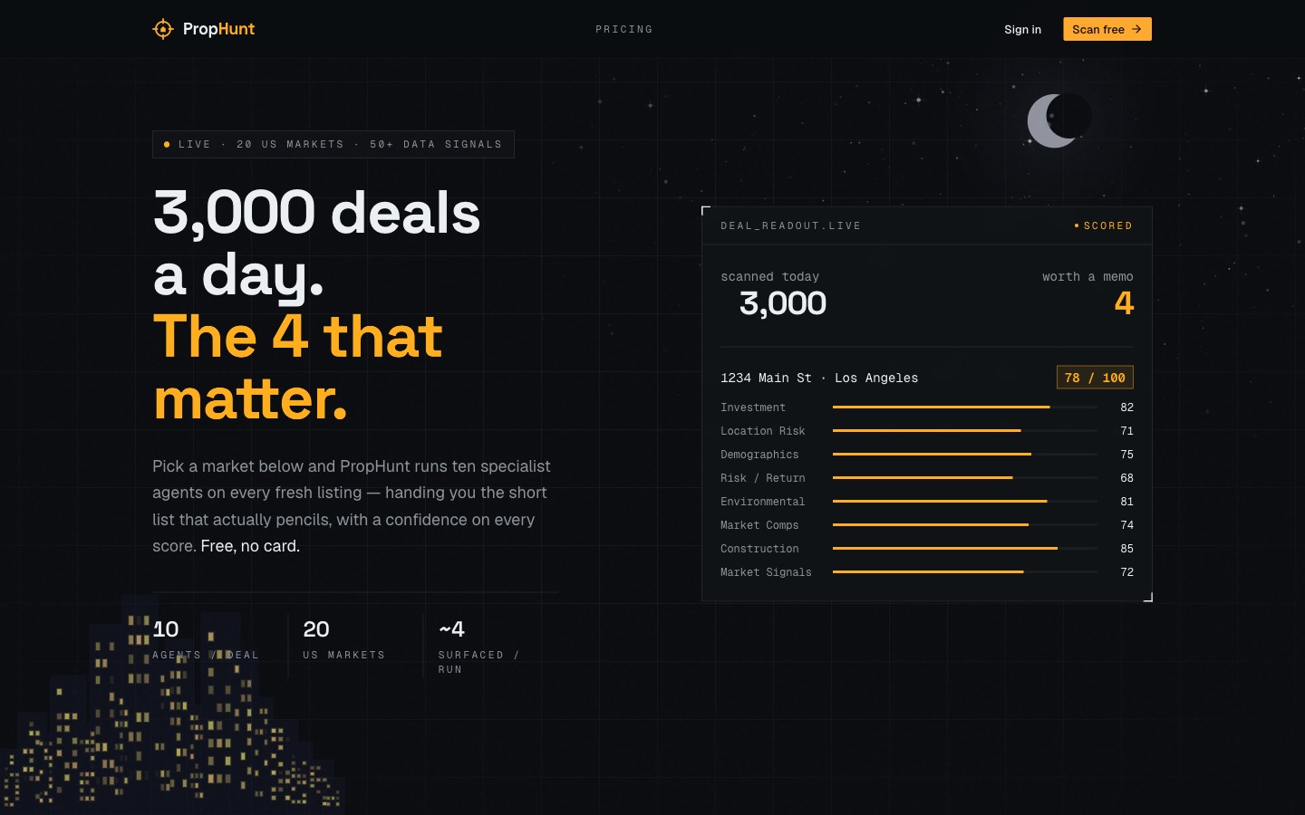 PropHunt live product — multi-agent commercial real-estate analysis